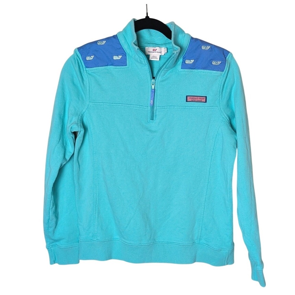 Vineyard Vines Kids Fleece Shep Shirt Aqua Blue Quarter-Zip Pullover Size S (8)